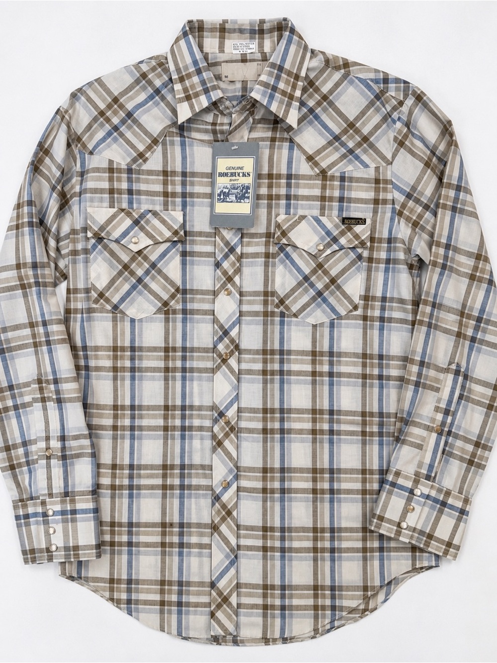 Vintage Roebucks Pearl Snap Western Plaid Shirt NWT Medium Sears Cowboy